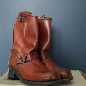 Frye 150th Anniversary Engineer Boots 8.5 Cognac Leather Rare Women’s